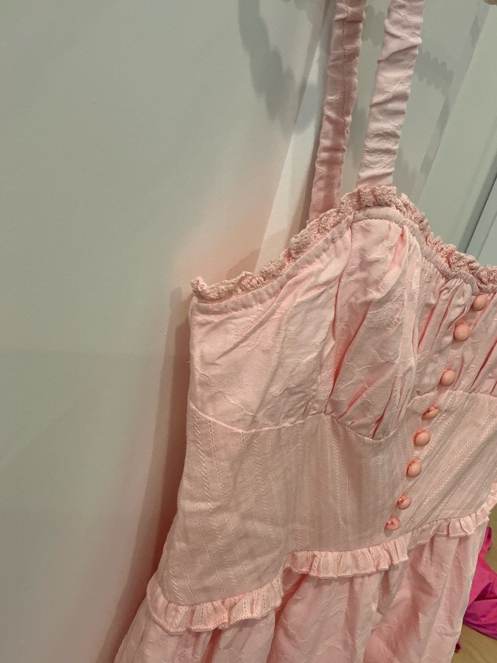 ๐ธ Commense Ruffle Hem Midi Dress Pale Pink Sundress Small ๐ธ - Picture 6 of 8